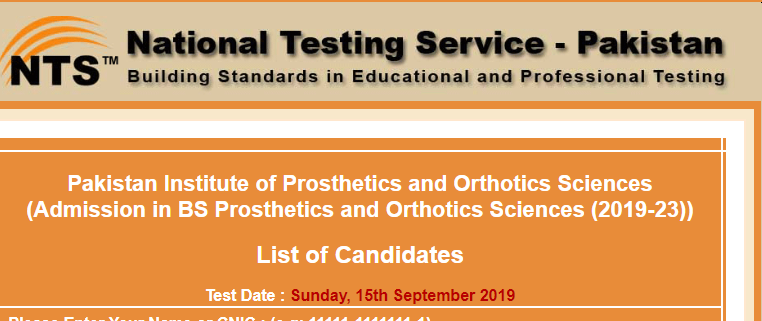 PIPOS Peshawar Admission NTS Test Result 2023 15th September