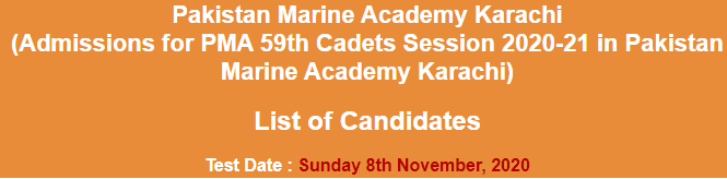 Pakistan Marine Academy Admission NTS Test Result 2024 59th Cadets