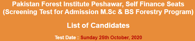 Pakistan Forest Institute PFI Peshawar NTS Admission Test Result 2024 25th October