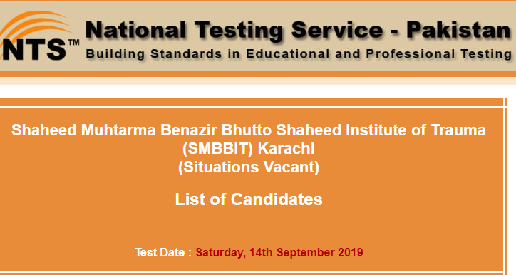 SMBBIT Karachi Jobs NTS Test Result 2024 14th September Answer Key