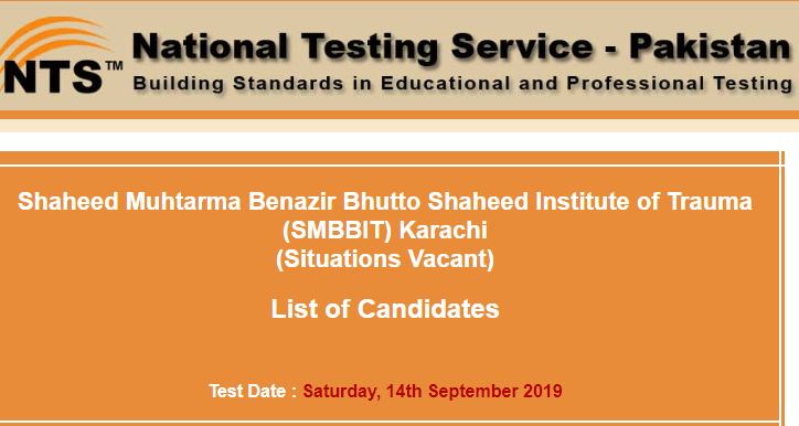 SMBBIT Karachi Jobs NTS Test Result 2023 14th September Answer Key