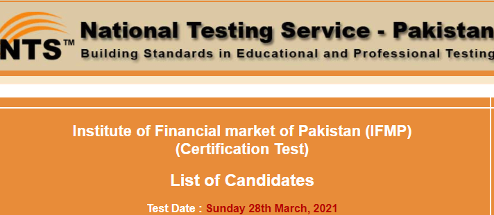 Institute Of Financial Markets Of Pakistan IFMP NTS Test Result 2023 28 March