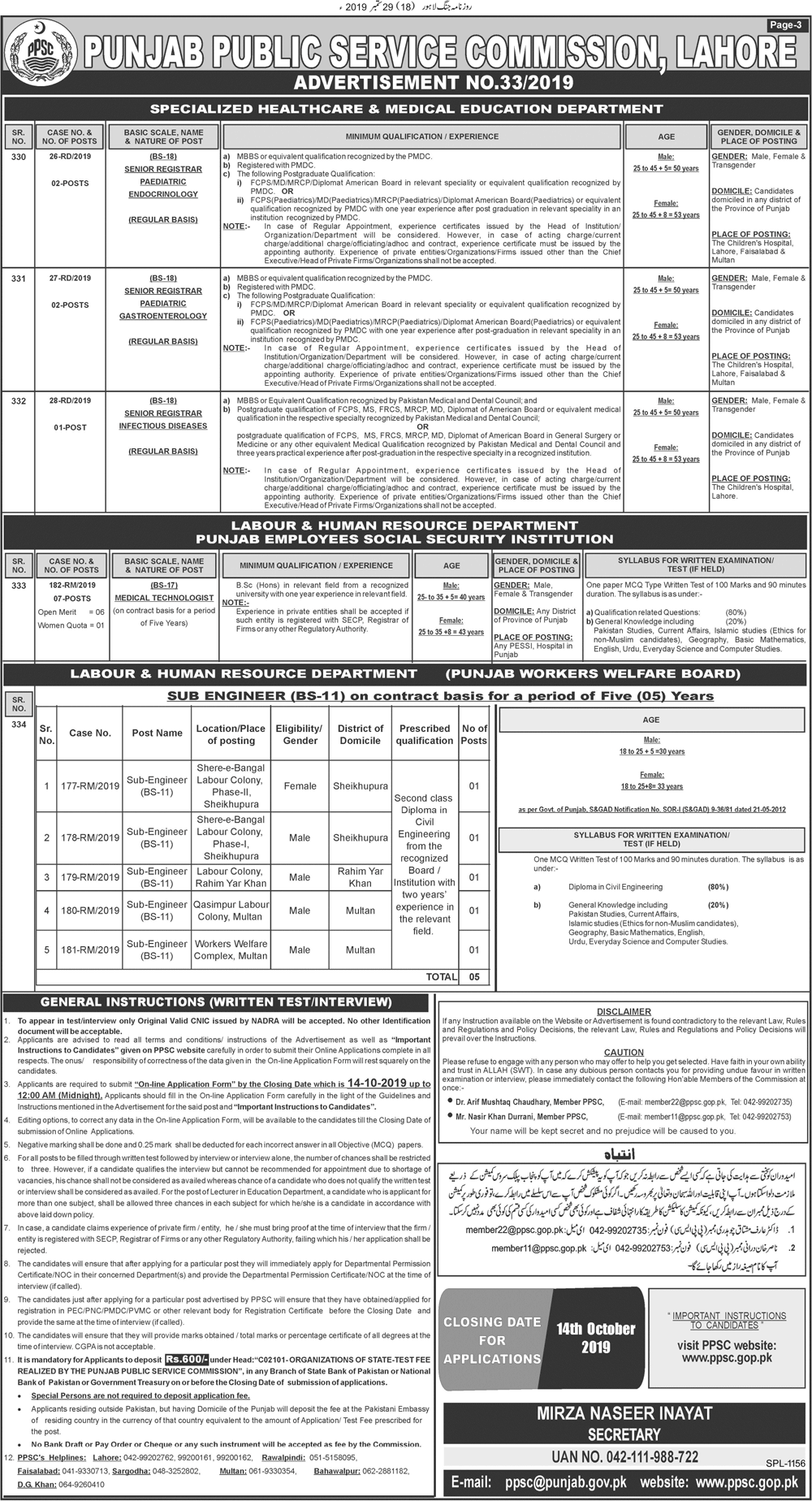 PPSC School education Jobs