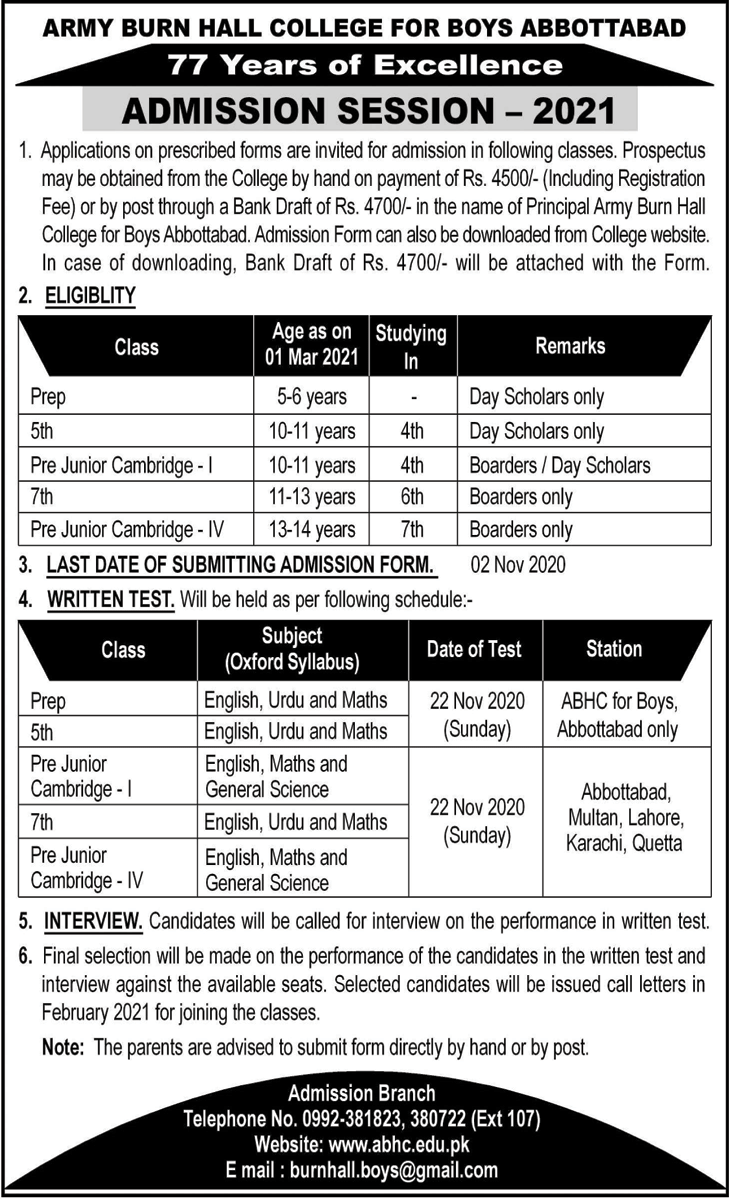 Army Burn Hall College Abbottabad Admission 2023 Form Download