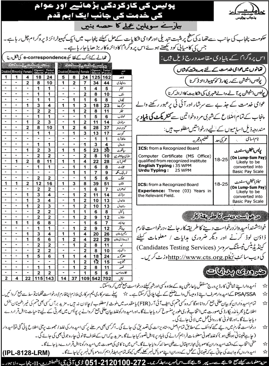 Police Station Assistant Jobs 2023 Punjab Police CTS Form Advertisement