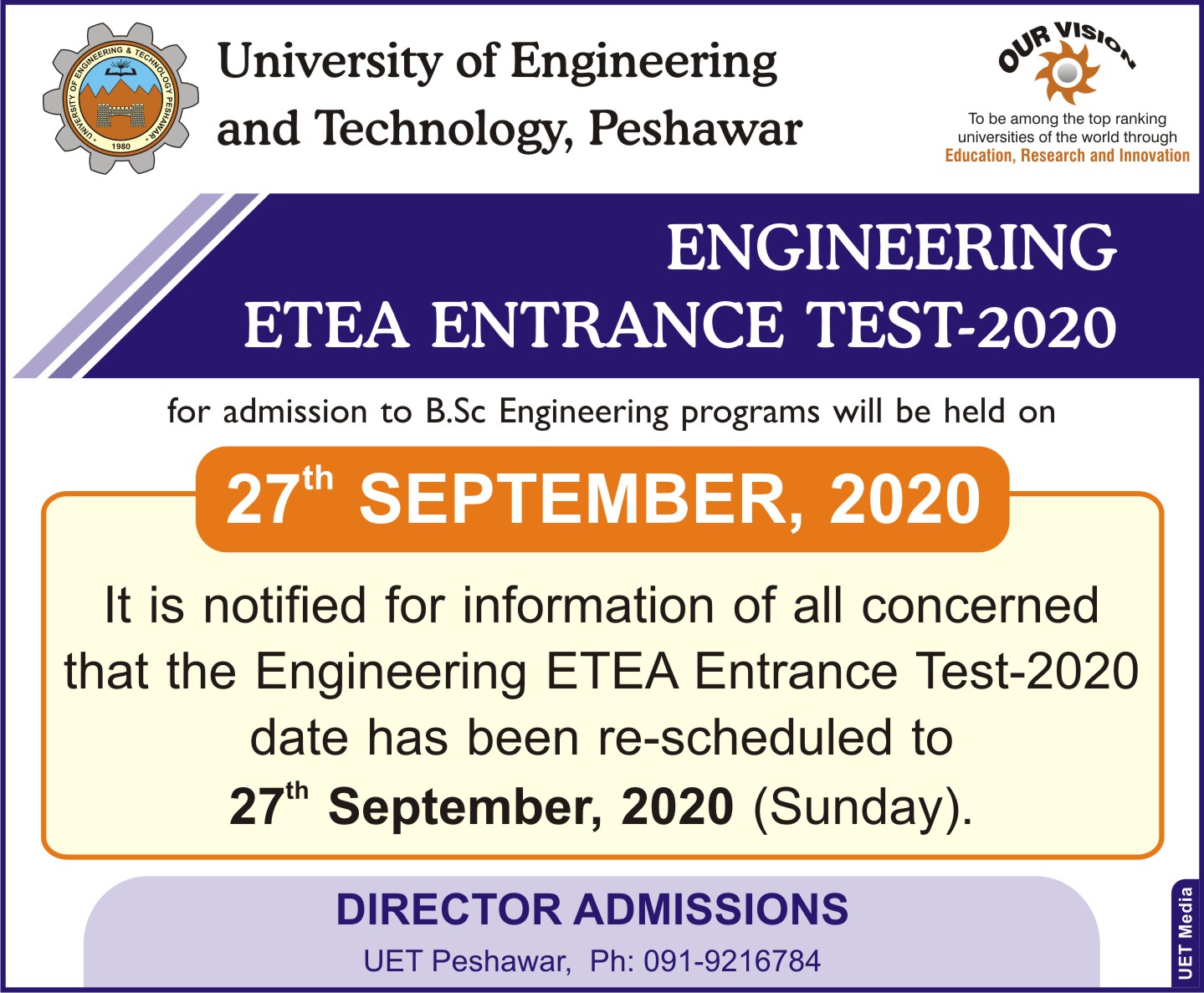 UET Peshawar Entry Test 2024 Registration Online Form, Schedule, Test Date