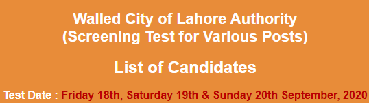 Walled City of Lahore Authority Jobs NTS Test Result 2023 18th, 19th, 20th September