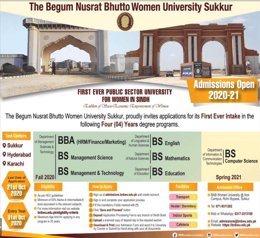 BNBWU Admission Entry Test Result 2023 bnbwu.edu.pk BBA, BS
