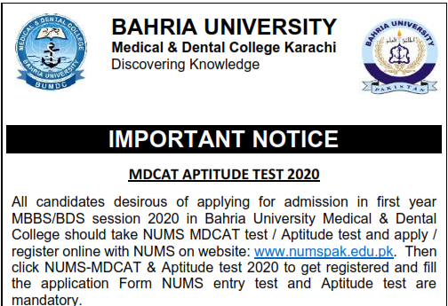 Bahria Medical University Entry Test Result 2023 BUMDC MBBS, BDS
