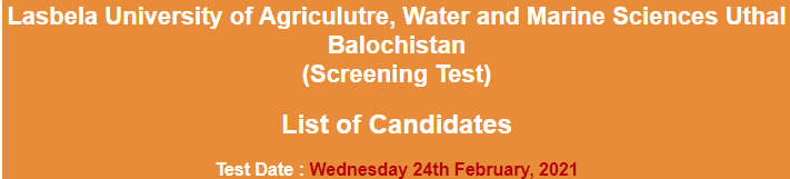 Lasbela University of Agriculture NTS Admission Test Result 2023 24 February