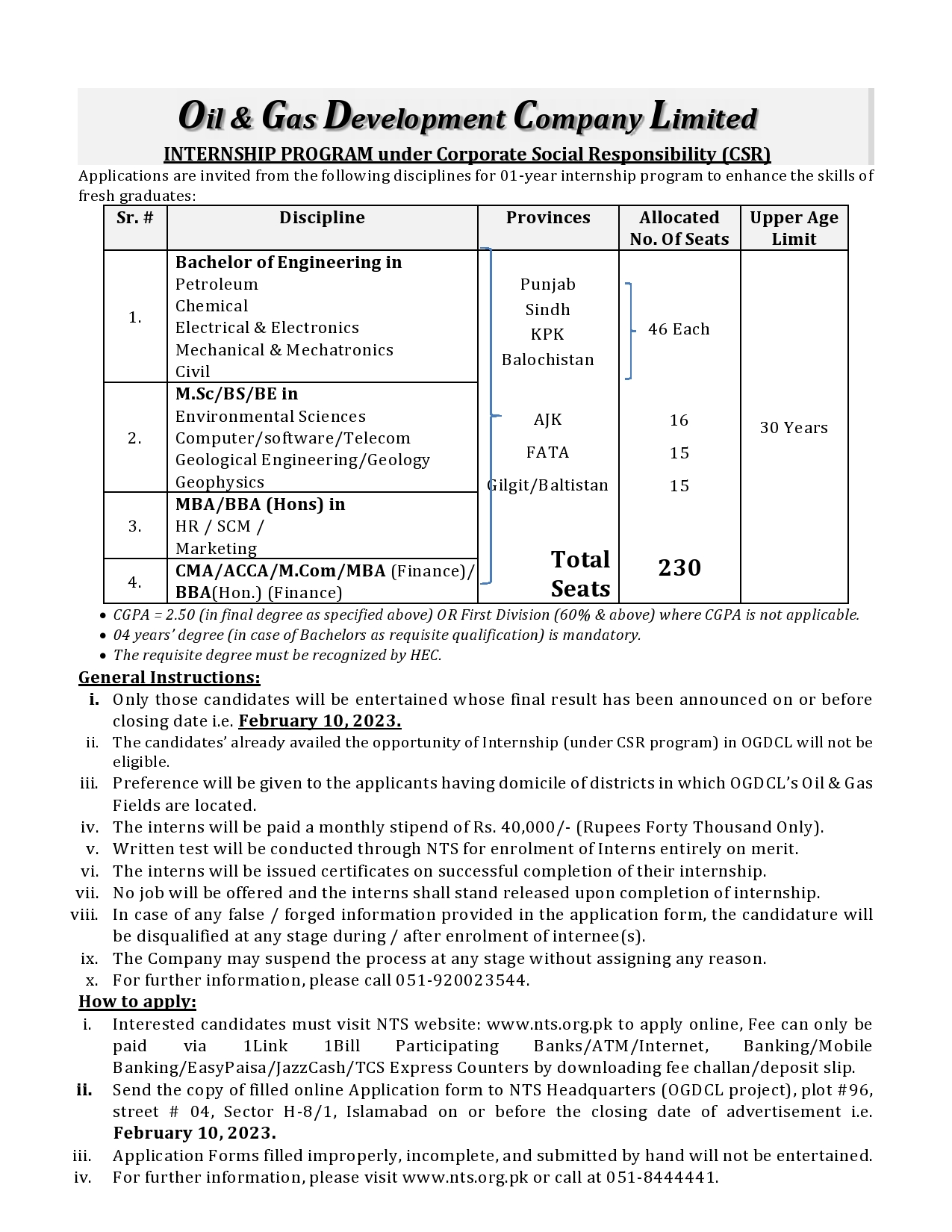 OGDCL Jobs 2023 Advertisement Online Apply Last Date
