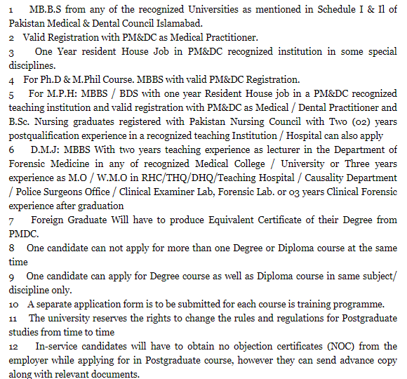 PUMHS Postgraduate Eligibility Criteria