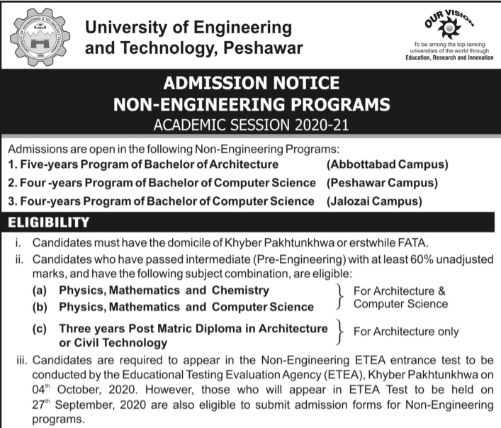 UET Peshawar Non Engineering Entry Test Result 2024 Online