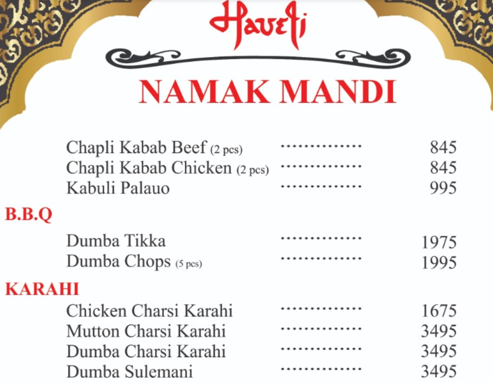 Haveli Restaurant Menu