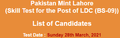 Pakistan Mint Lahore NTS Test Result 2023 28 March Answer Keys