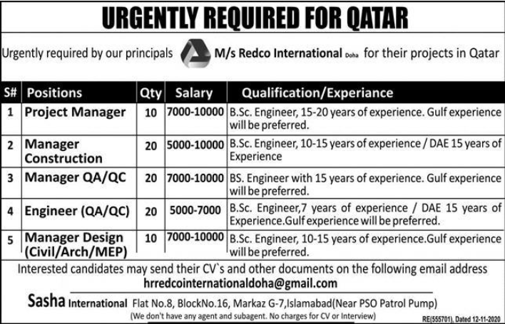 Redco International Jobs 2023 Vacancies In Qatar Apply Online Last Date
