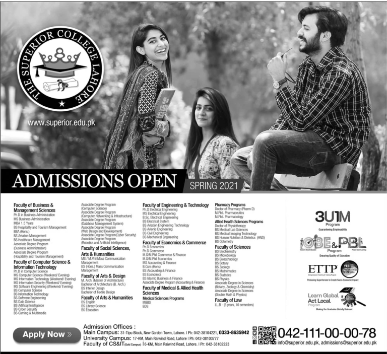 Superior University Spring Admission 2024 Last Date, Online Apply, Weekend