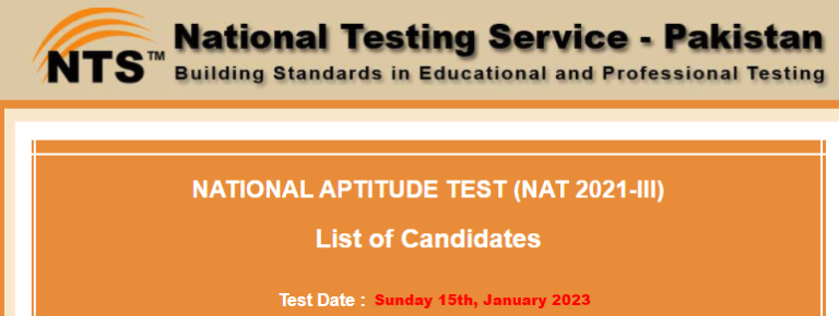 NTS NAT Test Result 2024 Date 23 January