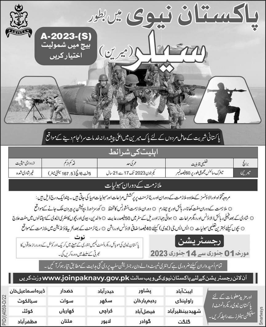 Pak Navy Sailor Jobs 2023 Matric Base Online Registration