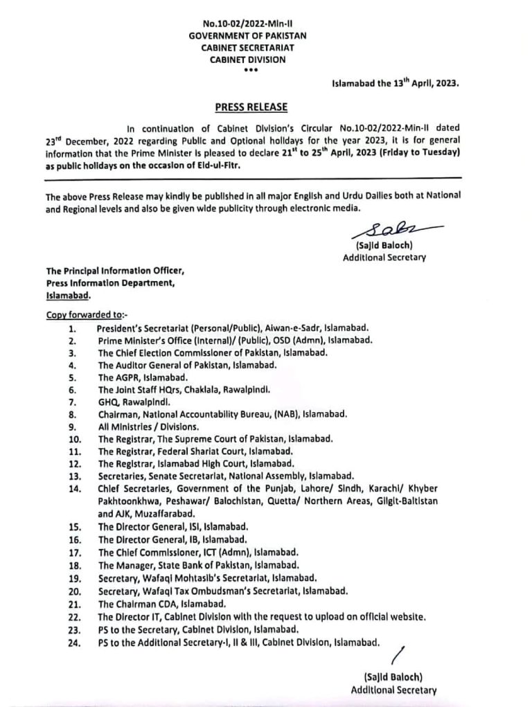 Eid Ul Fitr Holidays 2024 In Pakistan Vacations Notification Public