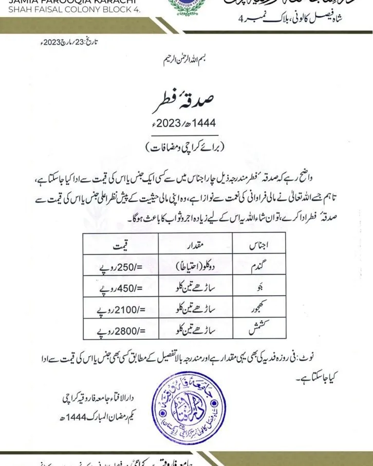 Fitrana Rate 2023 In Pakistan